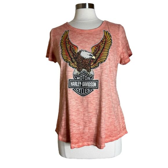 Harley Davidson Hometown Scoop Neck Tee T-Shirt Washed Orange Womens Medium - Picture 9 of 9